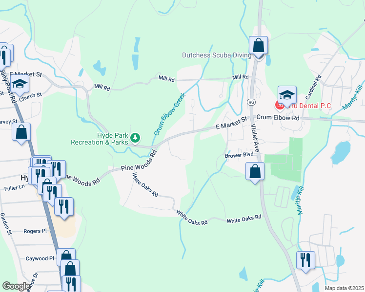 map of restaurants, bars, coffee shops, grocery stores, and more near 108 East Market Street in Hyde Park