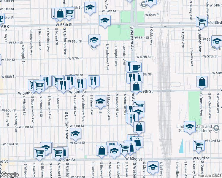 map of restaurants, bars, coffee shops, grocery stores, and more near in Chicago