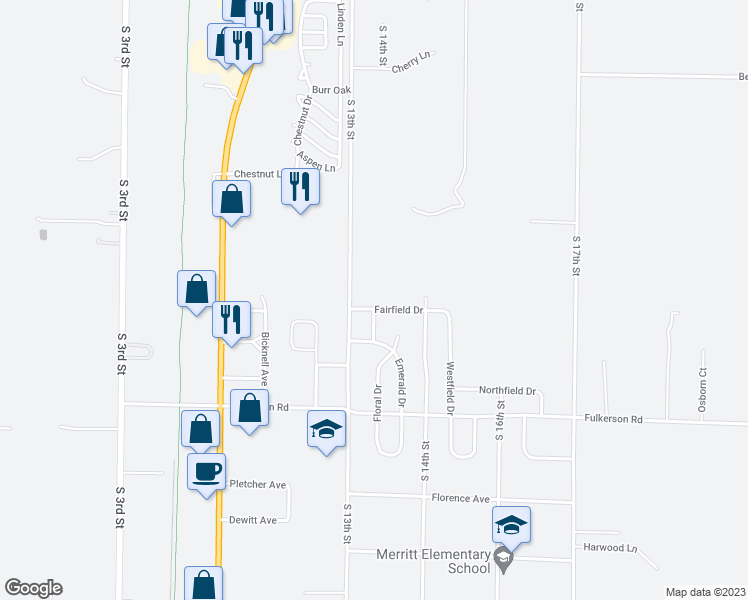 map of restaurants, bars, coffee shops, grocery stores, and more near 1313 Fairfield Drive in Niles