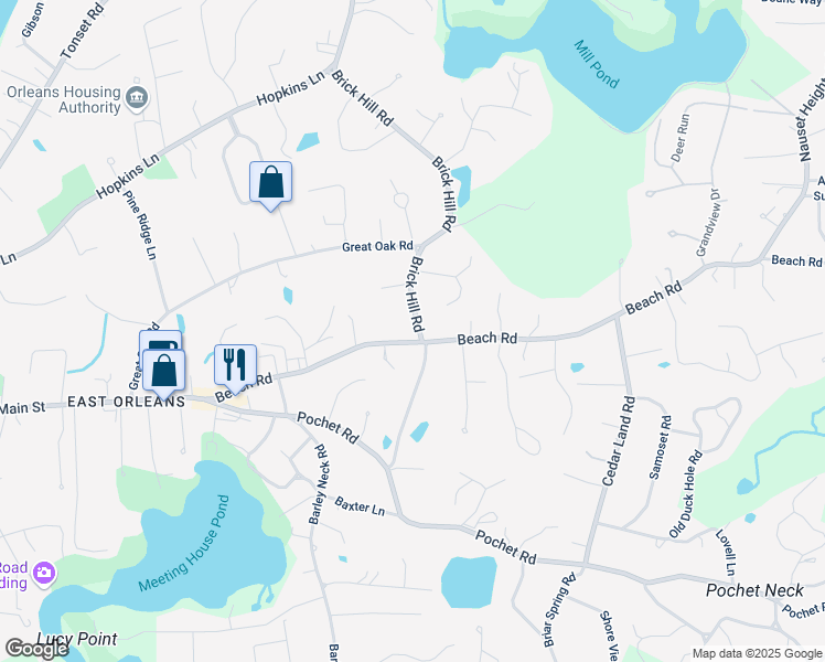 map of restaurants, bars, coffee shops, grocery stores, and more near 62 Beach Road in Orleans