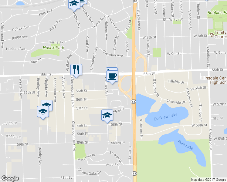 map of restaurants, bars, coffee shops, grocery stores, and more near 417 Clarendon Court in Clarendon Hills