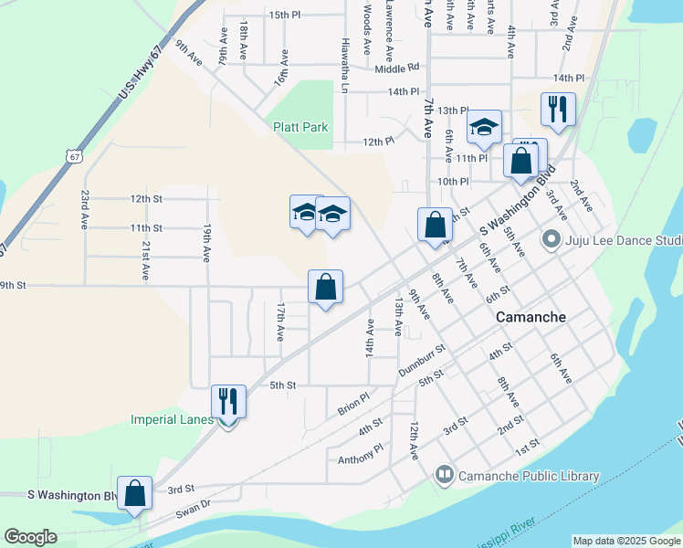 map of restaurants, bars, coffee shops, grocery stores, and more near 1400 9th Street in Camanche
