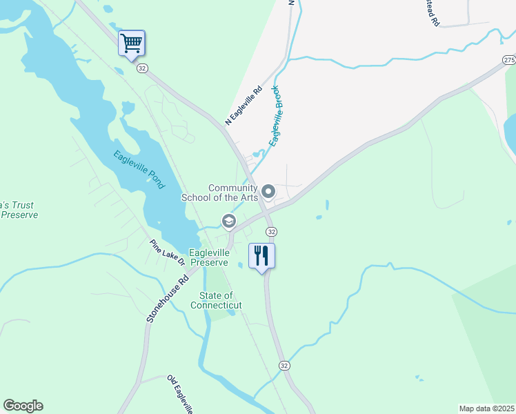 map of restaurants, bars, coffee shops, grocery stores, and more near 458 South Eagleville Road in Mansfield