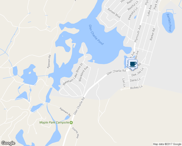 map of restaurants, bars, coffee shops, grocery stores, and more near 135 Wareham Lake Shore Drive in Wareham