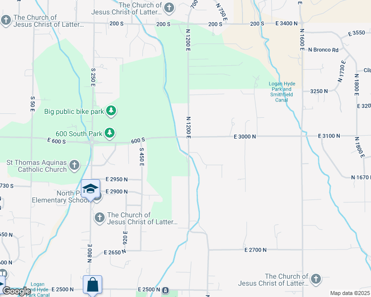map of restaurants, bars, coffee shops, grocery stores, and more near 3057 North 1200 East in North Logan