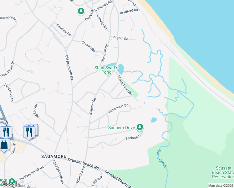 map of restaurants, bars, coffee shops, grocery stores, and more near 10 Fox Run Road in Bourne