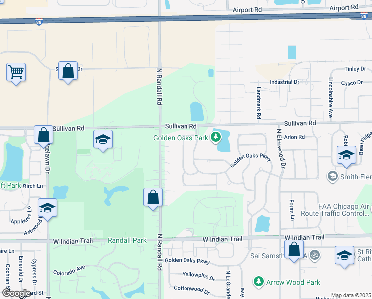 map of restaurants, bars, coffee shops, grocery stores, and more near 1572 Golden Oaks Parkway in Aurora