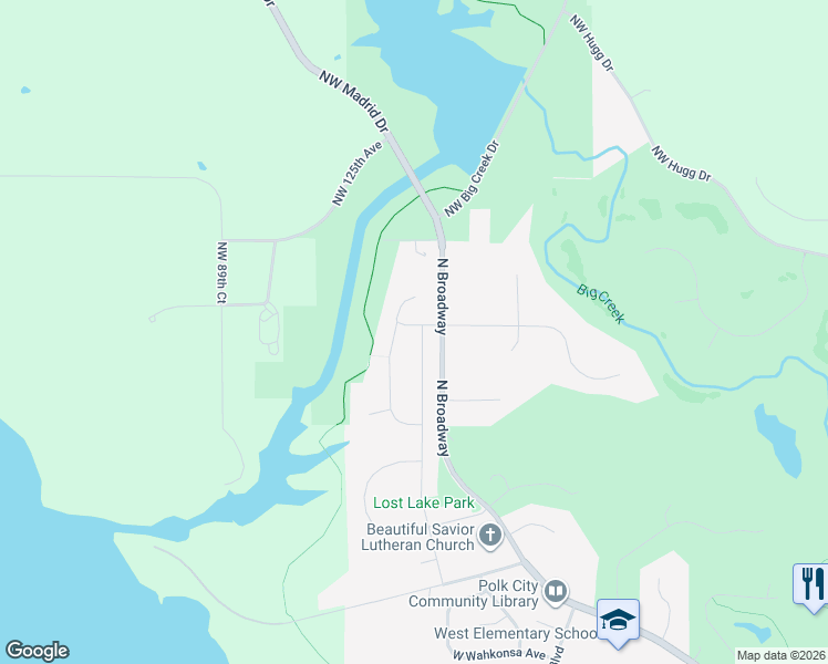 map of restaurants, bars, coffee shops, grocery stores, and more near 1800 Prairie Ridge Drive in Polk City