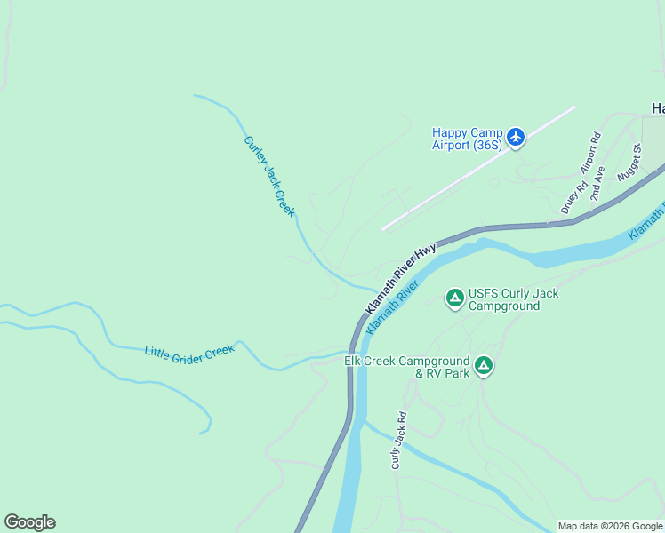 map of restaurants, bars, coffee shops, grocery stores, and more near 99 Lower Airport Road in Happy Camp