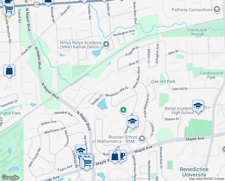 map of restaurants, bars, coffee shops, grocery stores, and more near 5S700 Buttonwood Court in Naperville
