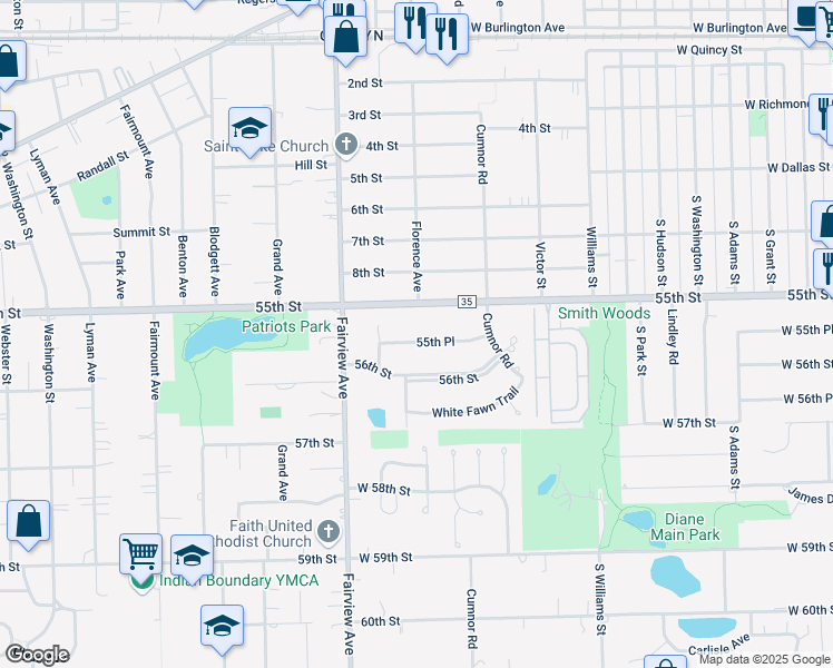 map of restaurants, bars, coffee shops, grocery stores, and more near 242 55th Place in Downers Grove