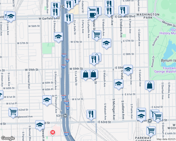 map of restaurants, bars, coffee shops, grocery stores, and more near 29 W 59th St in Chicago