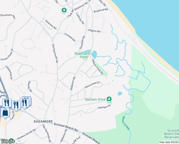 map of restaurants, bars, coffee shops, grocery stores, and more near 10 Fox Run Road in Bourne