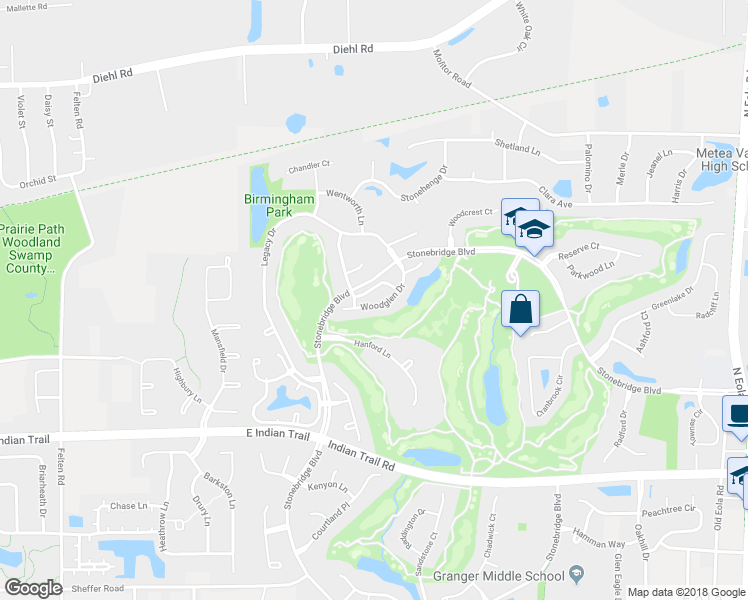 map of restaurants, bars, coffee shops, grocery stores, and more near 2372 Woodglen Drive in Aurora