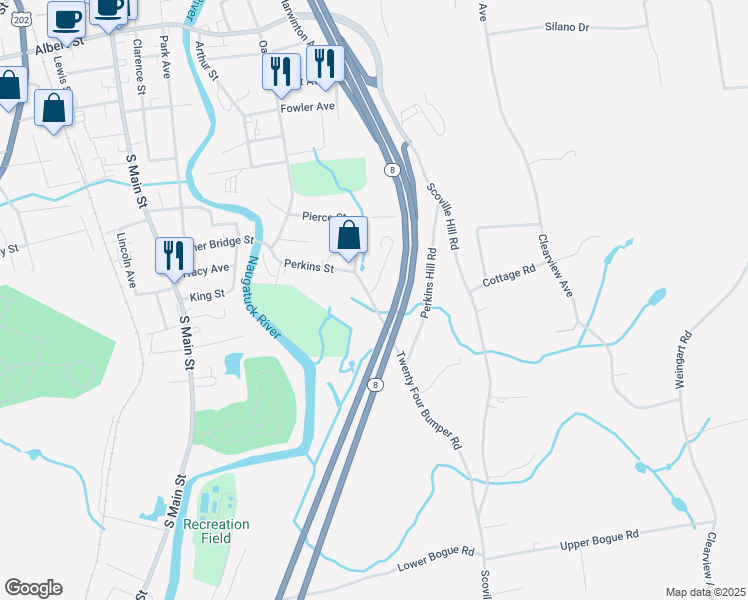 map of restaurants, bars, coffee shops, grocery stores, and more near 135-199 20 4 Bumper Road in Torrington