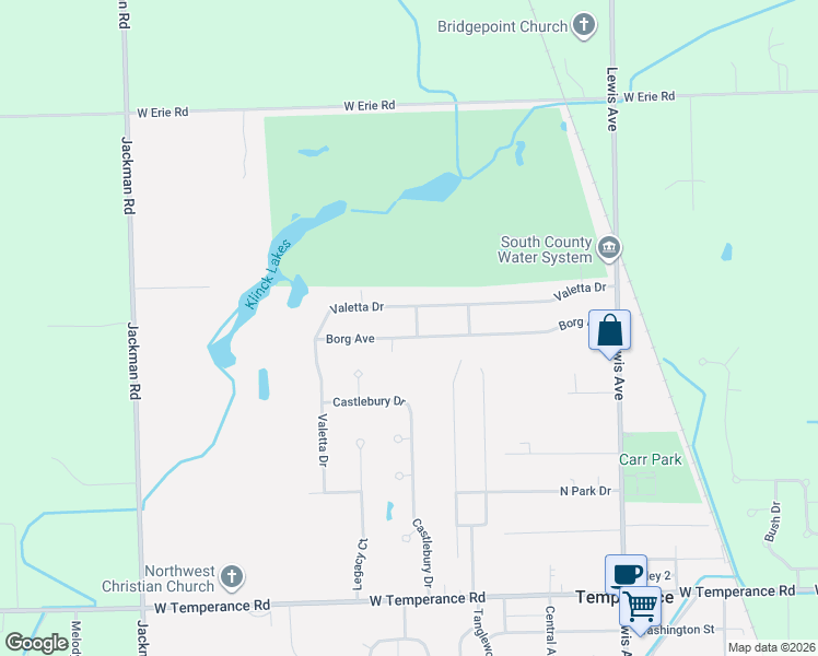 map of restaurants, bars, coffee shops, grocery stores, and more near 1280 Borg Avenue in Temperance