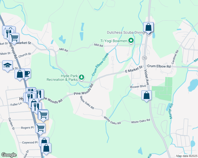 map of restaurants, bars, coffee shops, grocery stores, and more near 98 East Market Street in Hyde Park