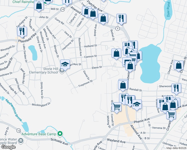 map of restaurants, bars, coffee shops, grocery stores, and more near 30 Caronia Street in Cranston