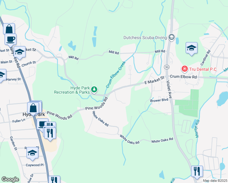 map of restaurants, bars, coffee shops, grocery stores, and more near 102 East Market Street in Hyde Park