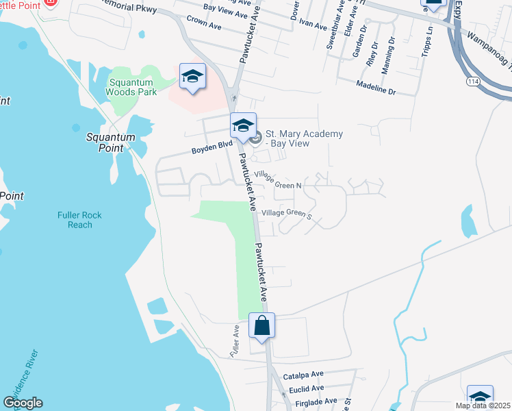 map of restaurants, bars, coffee shops, grocery stores, and more near 3200 Rhode Island 103 in East Providence