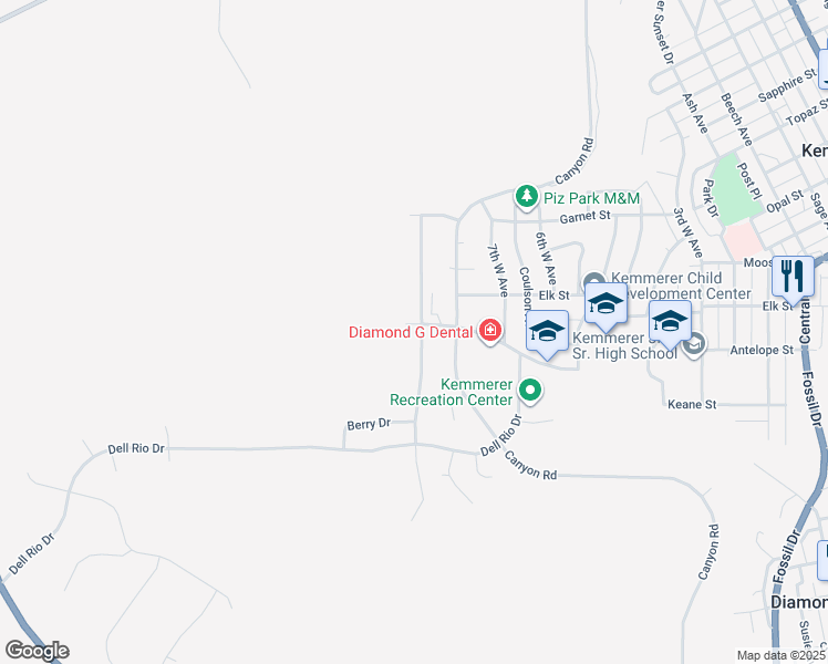 map of restaurants, bars, coffee shops, grocery stores, and more near 1419 9th West Avenue in Kemmerer