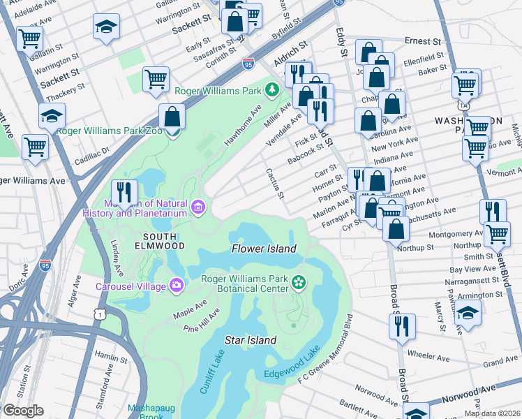 map of restaurants, bars, coffee shops, grocery stores, and more near 136 Carr Street in Providence