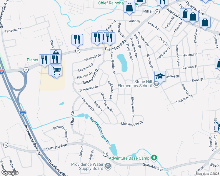 map of restaurants, bars, coffee shops, grocery stores, and more near 14 Star Lane in Cranston