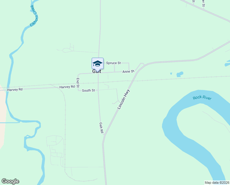 map of restaurants, bars, coffee shops, grocery stores, and more near 5103 South Street in Galt