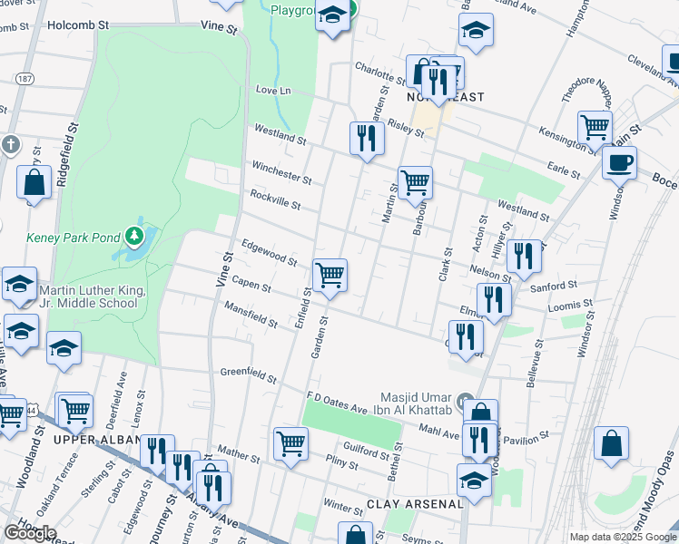 map of restaurants, bars, coffee shops, grocery stores, and more near in Hartford