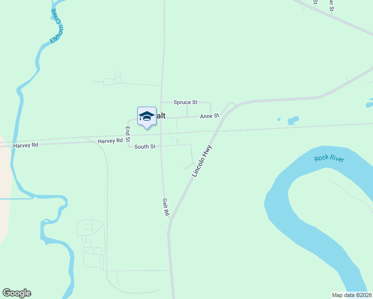 map of restaurants, bars, coffee shops, grocery stores, and more near 5103 South Street in Galt