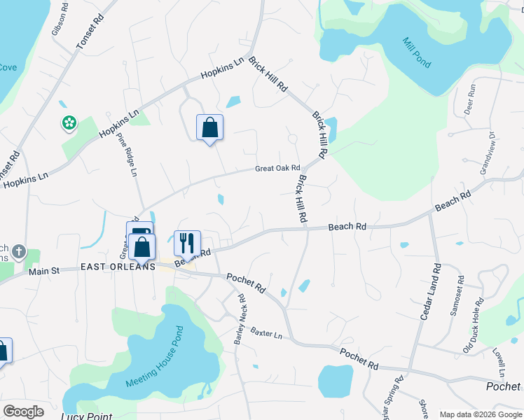 map of restaurants, bars, coffee shops, grocery stores, and more near 46 Beach Road in Orleans