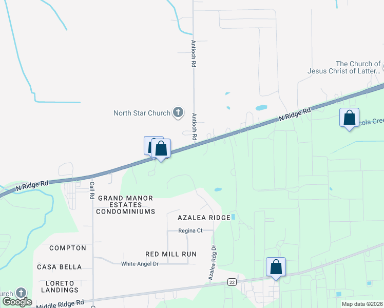 map of restaurants, bars, coffee shops, grocery stores, and more near 4696 North Ridge Road in Perry