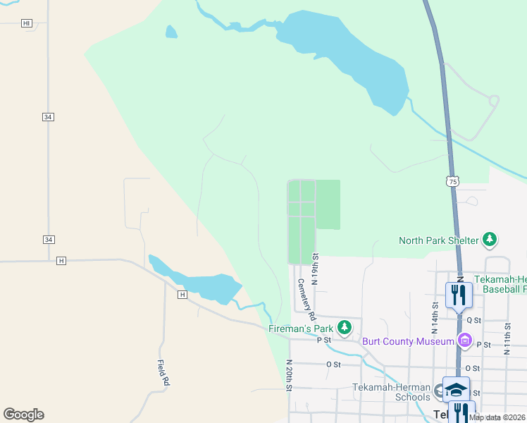 map of restaurants, bars, coffee shops, grocery stores, and more near 111 Lakeview Drive in Tekamah