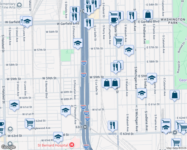 map of restaurants, bars, coffee shops, grocery stores, and more near 5903 South Wentworth Avenue in Chicago