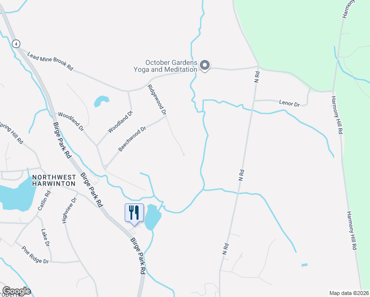 map of restaurants, bars, coffee shops, grocery stores, and more near 80 Ridgewood Drive in Harwinton