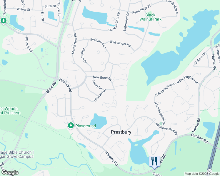 map of restaurants, bars, coffee shops, grocery stores, and more near 53 Hillcrest Drive in Sugar Grove