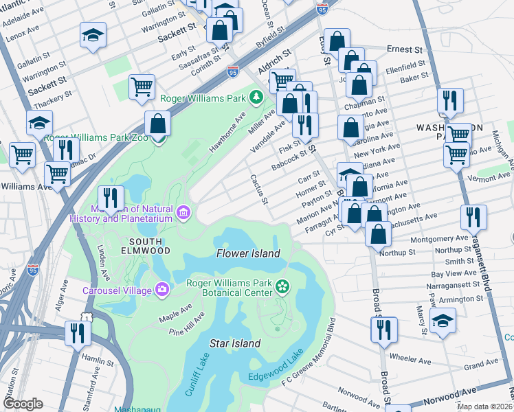 map of restaurants, bars, coffee shops, grocery stores, and more near 136 Carr Street in Providence