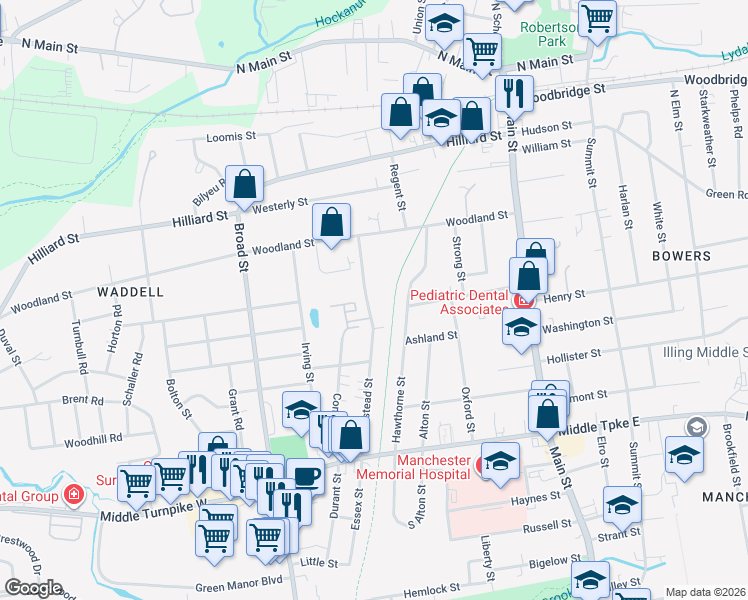 map of restaurants, bars, coffee shops, grocery stores, and more near 162 Homestead Street in Manchester