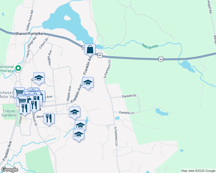 map of restaurants, bars, coffee shops, grocery stores, and more near 161 9 Partners Lane in Millbrook