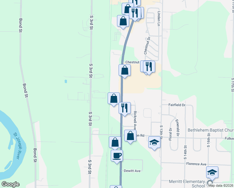 map of restaurants, bars, coffee shops, grocery stores, and more near 2212 South 11th Street in Niles