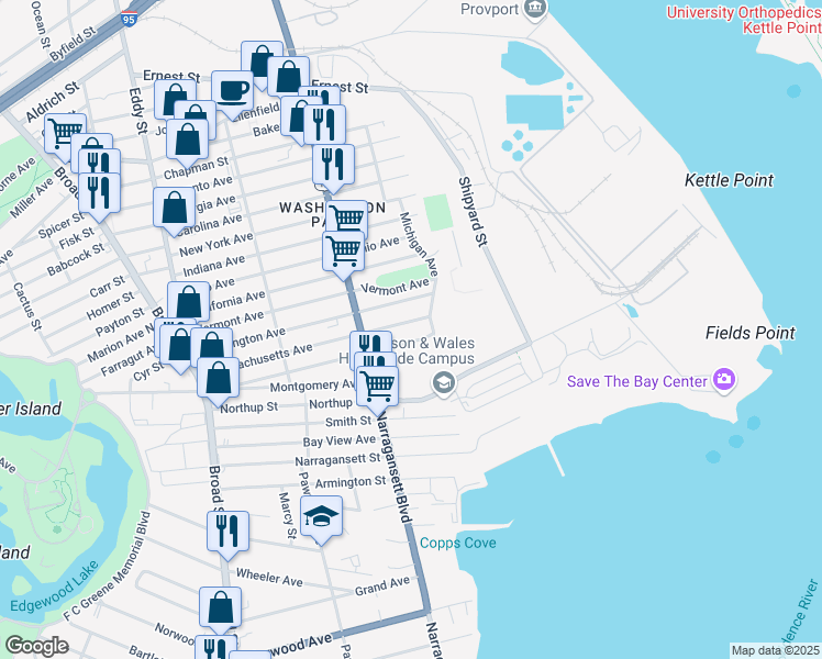 map of restaurants, bars, coffee shops, grocery stores, and more near 128 Alabama Avenue in Providence