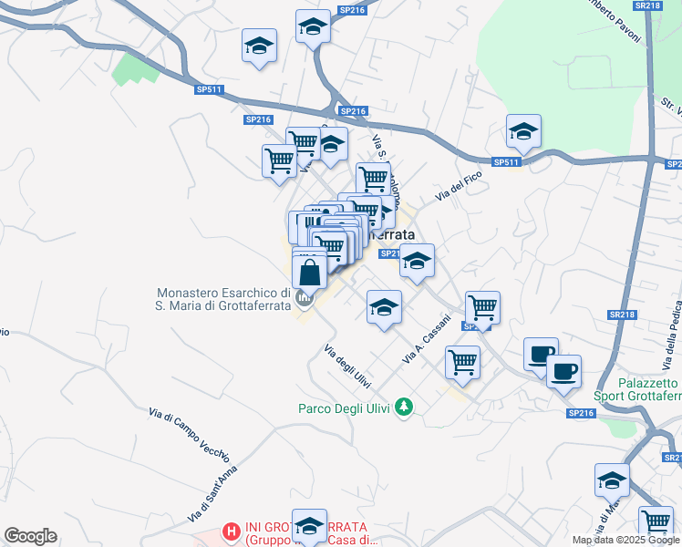 map of restaurants, bars, coffee shops, grocery stores, and more near 1 Via Principe Amedeo in Grottaferrata