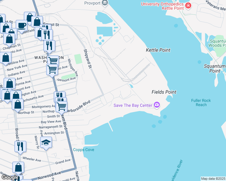 map of restaurants, bars, coffee shops, grocery stores, and more near in Cranston