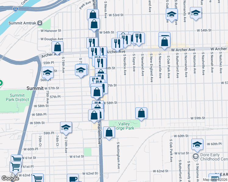 map of restaurants, bars, coffee shops, grocery stores, and more near 5658 South Nottingham Avenue in Chicago