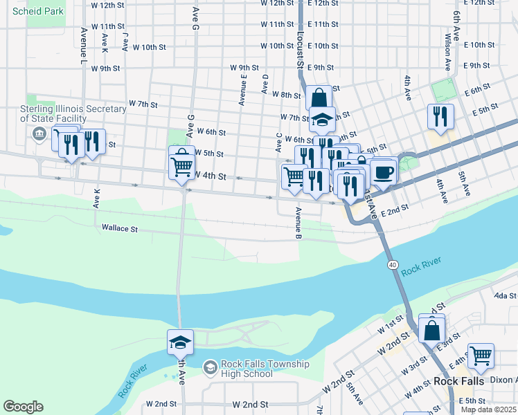 map of restaurants, bars, coffee shops, grocery stores, and more near 300-398 Avenue D in Sterling
