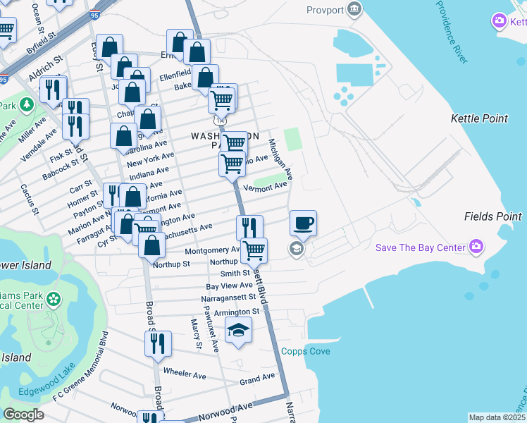 map of restaurants, bars, coffee shops, grocery stores, and more near in Providence