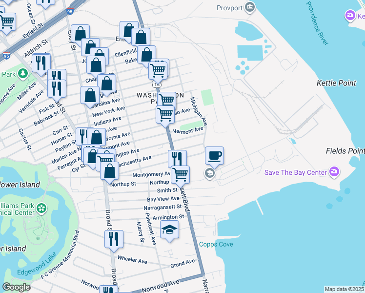 map of restaurants, bars, coffee shops, grocery stores, and more near in Providence
