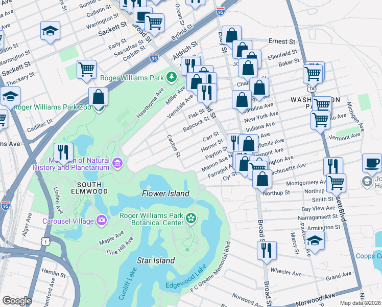 map of restaurants, bars, coffee shops, grocery stores, and more near 85 Carr Street in Providence