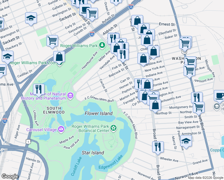 map of restaurants, bars, coffee shops, grocery stores, and more near 85 Carr Street in Providence