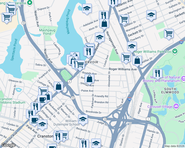 map of restaurants, bars, coffee shops, grocery stores, and more near 52 Stadden Street in Providence